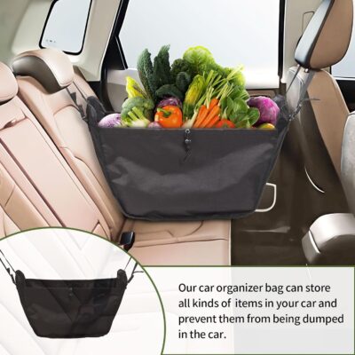 Car Seat Organizer - Large Capacity Passenger Seat Storage Travel Bag, Portable, Foldable and Collapsible Miscellaneous Car Hanging Bags, Reusable Shopping Tote with Drawstrings - Image 4