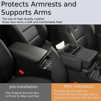 Arm Rest Cover for Car, Microfiber Leather Car Center Console Cover with 2 Storage Bags, 2 Cup Holders and a Tissue Box, Universal Car Console Covers Accessories, Black - Image 6