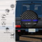 14 Inch Spare Tire Cover Weatherproof Sun Protection Wheel Tire Cover Universal Fit Trailers RV SUV Truck Camper Travel Blue Line Flag - Image 6