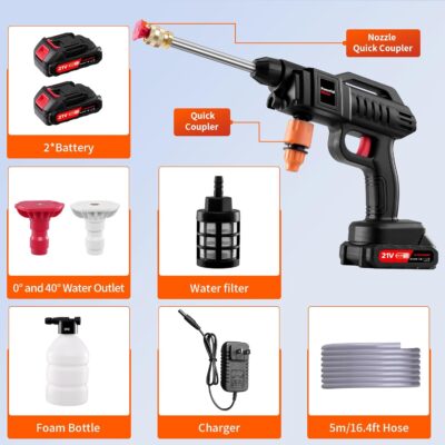 Electric Pressure Washer,Papasbox 1500W Cordless Pressure Washer with 2 * 2.0Ah Battery,Battery Pressure Wash Kit 16FT Hose, Power Cleaner for Patio Floor Fence Deck Indoor - Image 8