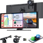 10.26 Inch Carplay Screen for Car, Compatible with Apple CarPlay & Android Auto, 4K Dash Cam & HD Backup Camera, Bluetooth, Navigation, Mirror Link, Voice Control, Carplay Tablet for Cars/Trucks