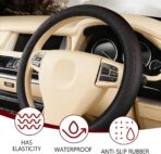 Car Steering Wheel Cover, 15 Inch Elastic Stretch Leather Vehicle Steer Wheel Cover Protector, Anti-Slip Breathable Automotive Interior Protection Accessories, Universal Fit (Black) - Image 4