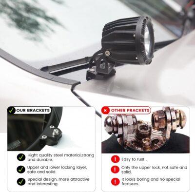 Ditch Light Brackets Hood Mount - 2PCS Universal LED Light Bar Mounting Brackets Hood Hinge Pillar Pod Fog Light Mounts Clamp M6 for Car Truck Off-Road Accessories No Drilling CNC Aluminum Black - Image 7