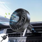 USB Car Fan with Hook Mount - Quiet High-Speed Brushless Motor, Secure Vent Clip Portable Fan for Car, 3 Adjustable Speed, 360° Rotatable, Cooling Air Circulation for Vehicle, SUV, Truck, Van, RV