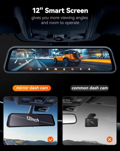WOLFBOX G840S 12" 4K Mirror Dash Cam Backup Camera, 5.8GHz WiFi Smart Rearview Mirror for Cars & Trucks, Front and Rear View Dual Cameras, Night Vision, Parking Assistance, Included 32GB Card & GPS - Image 10