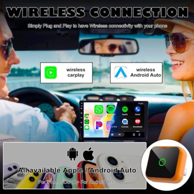 2-in-1 Wireless CarPlay Android Auto Adapter, Plug & Play Wired to Wireless Converter for iPhone Android, Fast Auto Connect,Stable,OTA Update, Ultra Compact (Orange) - Image 4