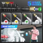 4800PSI Pressure Washer- High Power Washer with 33FT Hose, 4 Nozzles and Foam Cannon, for Home, Cars, Fences, Patio (Green) - Image 4