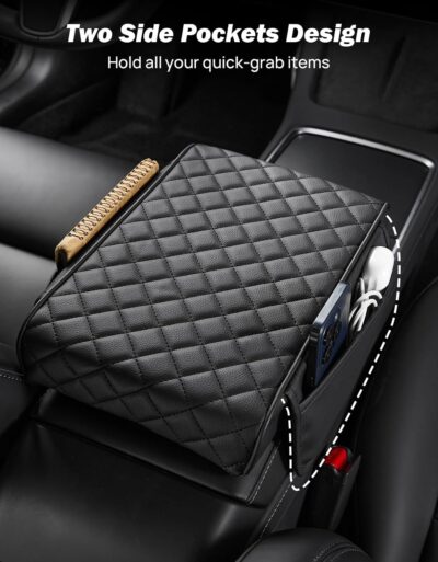 JOYTUTUS Center Console Cover for SUV Sedan, Thick Arm Rest Pad with Storage Bag Leather Middle Console Protector, ‎12.6" x 7.8" x 2.16" - Image 5