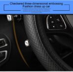 Leather Car Steering Wheel Cover for Men Women, Elastic, Breathable Anti-Slip, Universal 15 inch, (Black1) - Image 3
