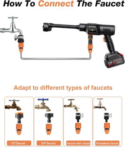 Cordless Pressure Washer, 1100PSI Portable Power Washer with 3.0Ah Battery, 1.8Max GPM Cordless Power Washer Battery Operated with 6-in-1 Nozzle, Foam Pot,17ft Hose, suit for Car/Floor/Garden - Image 7