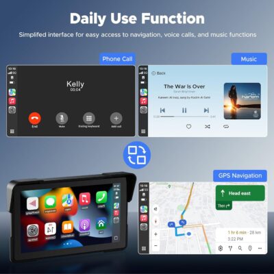 VOLAM 7" Wireless Motorcycle CarPlay Screen, IP67 Waterproof Touchscreen,GPS Navigation System,Anti-Glare for Daylight, Voice Control, Dual Bluetooth, Suitable for Harley, Kawasaki, Yamaha, etc. - Image 6
