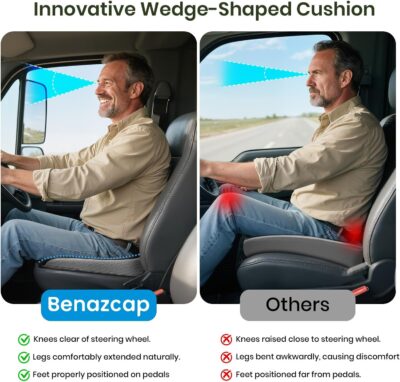 Benazcap Car Seat Cushion - Memory Foam Car Seat Pad - Sciatica & Lower Back Pain Relief - Car Seat Cushions for Driving - Road Trip Essentials for Drivers - Image 5