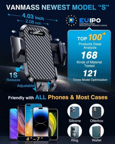 VANMASS 2026 Phone Holders for Your Car Ultimate Military-Grade Car Phone Holder Mount【Patent & Safety Certs】Upgraded Shockproof Truck Air Vent Phone Mount for iPhone 17 Pro Max 16 15 Samsung Android - Image 7