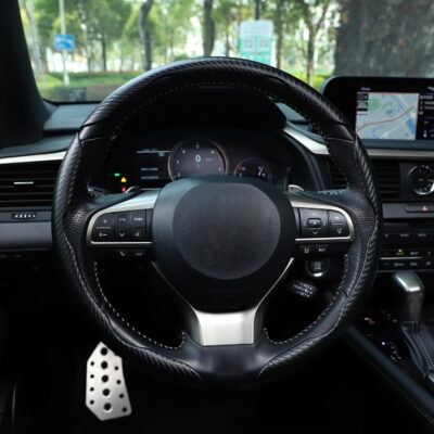 Amiss 3pcs Carbon Fiber Anti-Skid Steering Wheel Cover, Waterproof & Segmented Butterfly Design, Universal 99% Vehicle Wheel Cover Protector, Car Interior Accessories, Black - Image 6