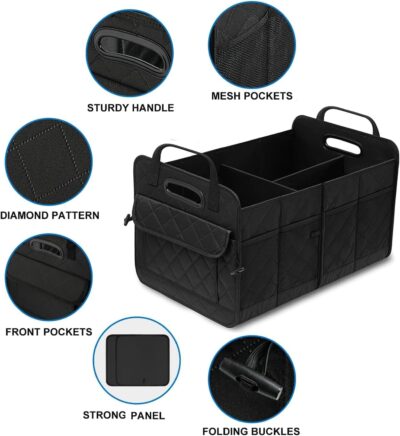 Car Trunk Organizer, 75L Large Capacity Waterproof Auto Storage with Non-Slip Bottom Strips, Collapsible Cargo Organizer for Suv, Truck, Sedan, Portable Car Accessories for Women Men(Black) - Image 4