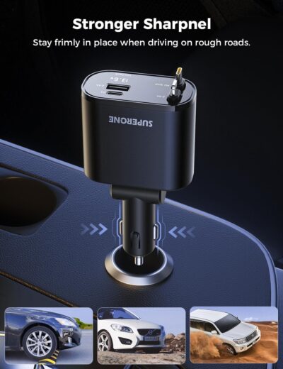 [Upgraded] SUPERONE Retractable Car Charger 4 in 1, Fast Car Phone Charger with Cord 2.6ft, USB C and Apple Car Adapter, Compatible with iPhone 17 16 15/15 Pro Max/14/13/12/11, Galaxy, Pixel - Image 8