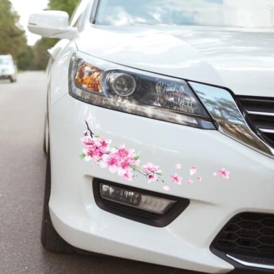 2 Sheets Cherry Blossom Car Decal, Cherry Blossom Vinyl Car Sticker Scratches Stickers Cars Decoration Vinyl Waterproof Sticker Flower Decals for Cars, Laptop, Wall, Window, Luggage and Bumper - Image 5