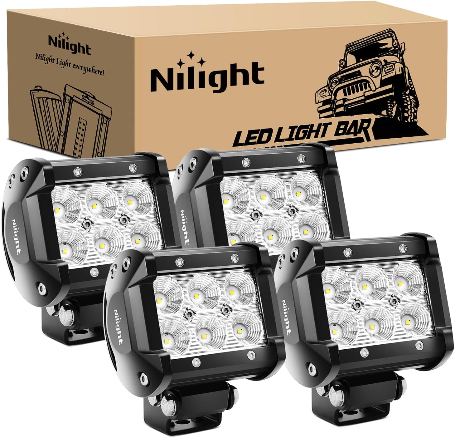 71PN8BWMkL._AC_SL1500_.jpg Nilight LED Pods 4PCS 18W 1260lm Flood LED Light Bar Driving Fog Light Off Road Lights Work Light 24V 12V For Motorcycles Van Camper Wagon Car Pickup ATV UTV SUV Truck Boat, 2 Years Warranty - Image 1