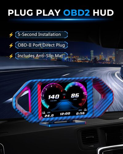 OBD2 HUD Head Up Display, Digital Speedometer Gauge for Car Truck SUV, Real-Time Speed/RPM/Fuel Economy Monitor, Plug & Play OBDII GPS HUD with RGB Light - Image 3