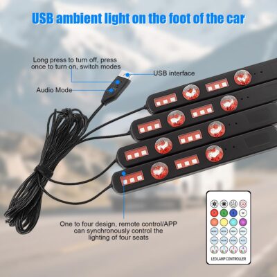 Car Interior LED Light, 4 in 1 RGB Vehicle Underdash Ambient Lighting Kit with Music Sync & APP/Remote Control, USB Port Auto Inside Footwell Decoration Lamp, Universal Fit - Image 4