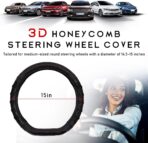Car Steering Wheel Cover, 15 Inches 3D Honeycomb Design Car Steering Wheel Protector with Comfy Grip, Breathable Anti-Slip D-Shaped Steering Wheel Sleeve for Most Vehicles (Black) - Image 2