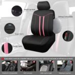 CAR PASS Car Seat Covers Full Set for Women Girls with Waterproof Car Floor Mats,Anti-Slip Leather Steering Wheel Cover,Universal Fit for SUVs,Vans,Trucks,Sedans,Cars (Combo Set,Black & Pink) - Image 4