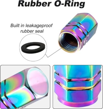 Alpmosn Colorful Aluminum Tire Stem Valve Caps Wheel Valve Covers Car Dustproof Tire Cap Cover Accessories, Universal for SUV, Car, Bike and Motorcycle，Hexagon Shape (4PCS) - Image 3