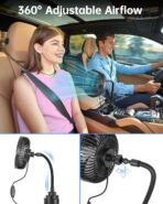 12V Car fan, 3-Speed Portable Vehicle Fan for Front Seat, Cigarette Lighter Powered with Car Charger, Mounted in Cup Holder, 360° Rotation, Car Necessities for Dog/SUV/RV/Truck/Van - Image 5