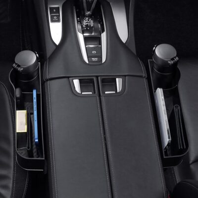 Car Seat Gap Filler Organizer 2 Pack, Multifunctional Auto Console Side Storage Box with Cup Holders & Phone Holder, Premium PU Leather Car Front Seat Organizer for Drinks, Sunglasses, Keys - Image 5