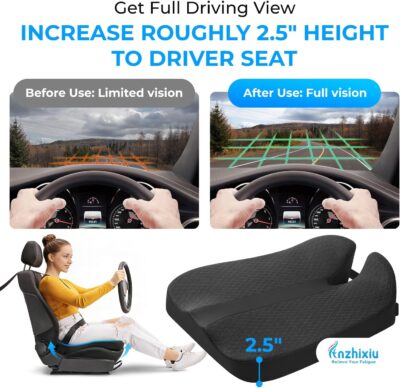 Heightening Car Seat Cushion for Better View- Seat Cushion for Car Reduces Lower Back Pressure& Support Spine- Truck Seat Cushion for Long Trip-Black - Image 3