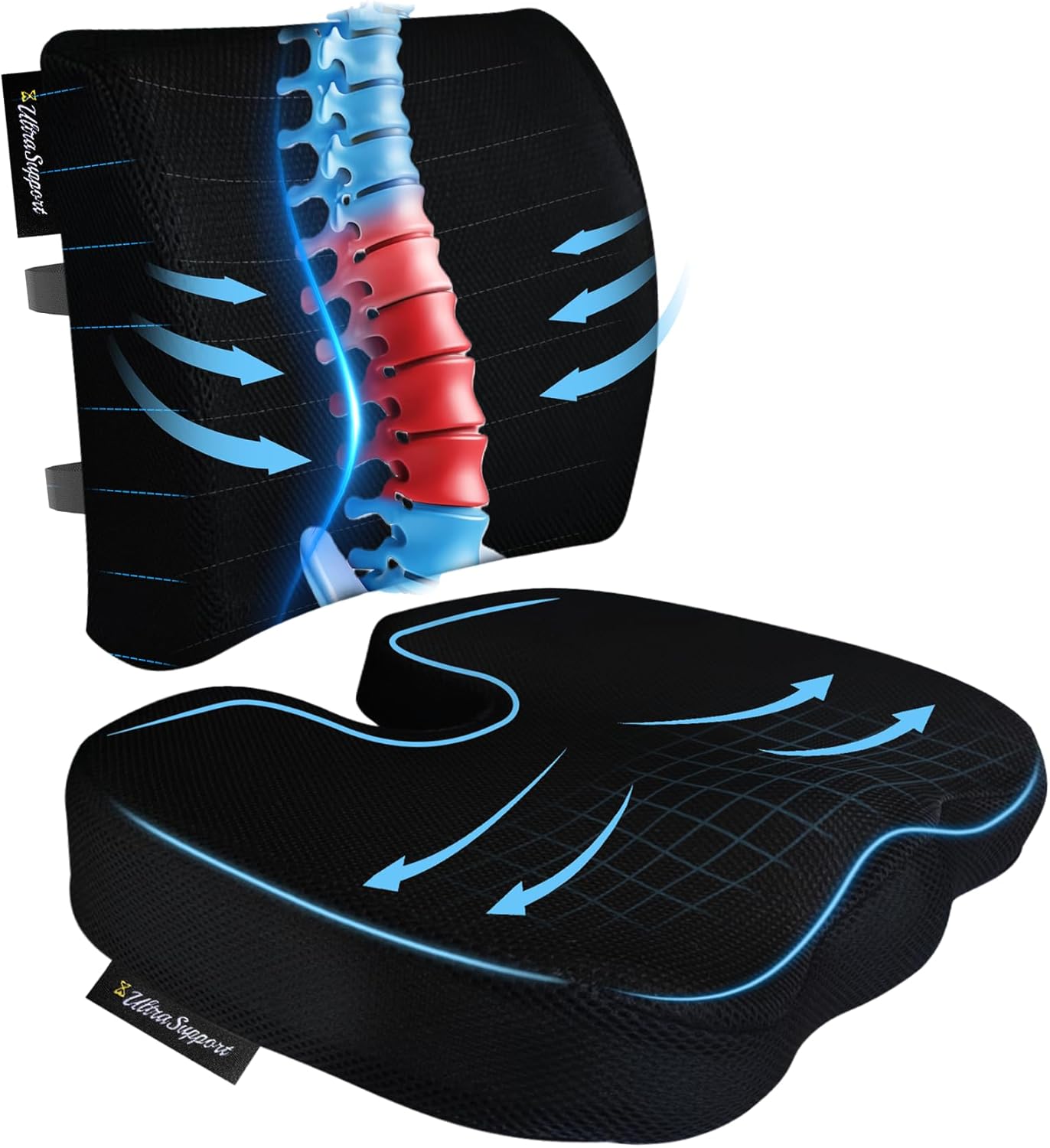 71PkDM1NlsL._AC_SL1500_.jpg Seat Cushion &Office Chair Cushion,Lumbar Support Pillow for Office Chair,Ergonomic Memory Foam Non-Slip Office Chair Cushion,Back Support Cushions for Tailbone&Sciatica Pain Relief Black - Image 1