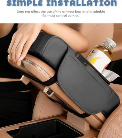 Car Armrest Storage Box,Car Accessories Console Organizers and Storage,Universal Waterproof Leather Console Cover with Cup Holder and Phone Holder,Suitable for Most Cars (Normal, Black) - Image 5