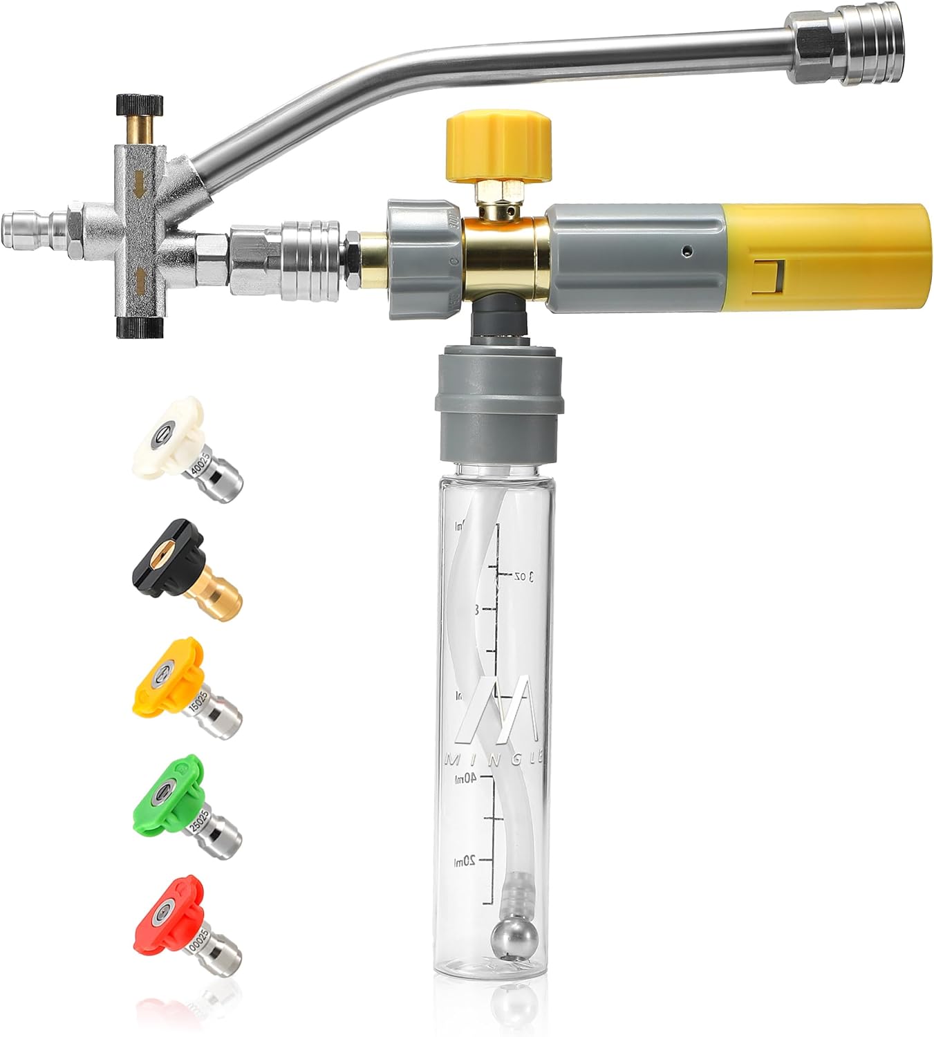 71PkwBNHaL._AC_SL1500_.jpg M MINGLE Mini Foam Cannon for Pressure Washer, Magnetic Foam Cannon with Dual Connector, Undiluted Foam Blaster with 5 Nozzle Tips, 1/4 Inch Quick Connect - Image 1