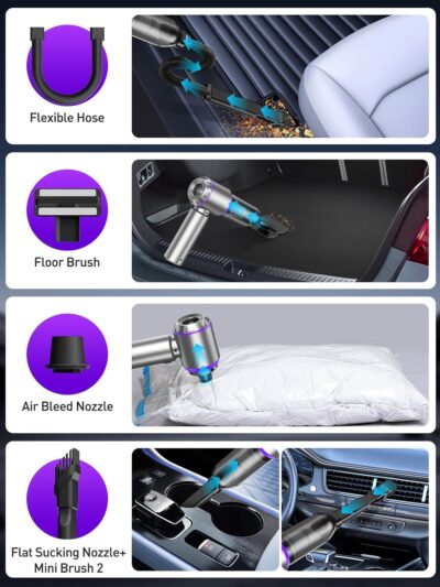 Vacuum/Air Duster 80,000RPM Super Power Mini Car Vacuum Cleaner 4-in-1 air Blower Gun Air Duster & Air Blower & Pump Hand Electric air Duster Handheld dust Blower Blower Cordless (Purple) - Image 5