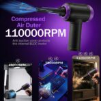 14.5KPA Computer Keyboard Vacuum Cleaner &110000RPM Electric Air Duster 3-in-1,Replaces Canned Air,for PC Tower & Car Laptop Sewing Machine Portable Keyboard Vac USB Desk Crumbs Dust Cleaners - Image 4