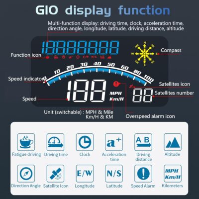 GPS Digital Speedometer with Compass, Time, Driving Distance, Fatigue Driving Reminder, Overspeed Alarm 5.5" MPH Head Up Display HUD for All 5V Vehicle - Image 4