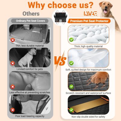 Dog Seat Cover for Back Seat, Hard Bottom Back Seat Extender Holds 500 lbs, Waterproof & Nonslip Car Hammock for Large Pets, Comfortable Travel Seat Protector for SUV and Sedan - Image 4