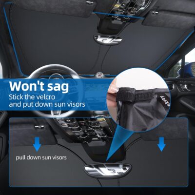 Aokway Car Windshield Sun Shade, Laser Reflective Windshield Sunshade | Heat & UV Blocker for Cars, SUVs, Trucks | Flexible Steel Wire Frame,Double Thickened, Foldable Design - Image 6