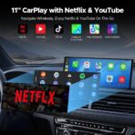 Volam 11'' Wireless Carplay Screen for Car Built-in Net-Flix YouTube Apps, Portable Touchscreen Car Stereo with Android Auto, Backup Camera, OTA Updates, Bluetooth, Voice Control, GPS Navigation,FM - Image 2