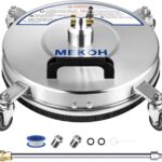 MEKOH 14" Pressure Washer Surface Cleaner 4500PSI, 4 Wheels Stainless Steel Power Washer Attachment for Driveway Sidewalk Patio Concrete, 1/4'' Quick-Connect, 1 Extension Wand & 2 Replacement Nozzles