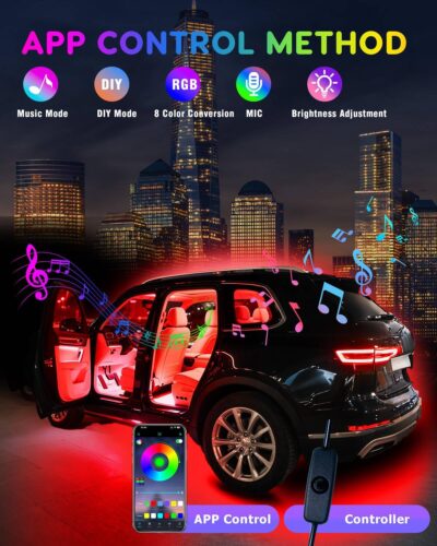Car LED Lights Interior, RGB Under Dash Foot Well Lighting Kit with DIY Mode, Mult-Color Light for Car with APP Control and Button Control, Music Sync USB 5V DC - Image 2