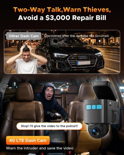 Volam 4G LTE Cellular Dash Cam with Live Streaming & GPS Tracking - Dual Car Security Camera with Remote Live View,Cloud Storage,AI Motion Detection,Sentry Mode, Anti-Theft Protection for Vandalism - Image 7