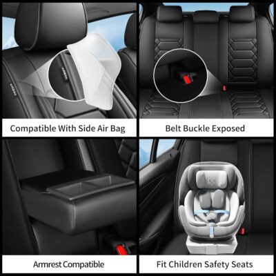 Fit Civic Car Seat Covers Compatible with Honda Civic 2022 2023 2024 2025 2026 Sport, Sport Touring, EX, EX-L, LX, Touring, Model-Full Coverage Breathable Leather (Full Set,Black) - Image 4