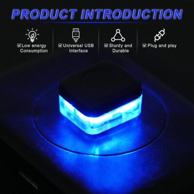 4 PCS Car Interior USB LED Light, Plug-in USB Car Decor Ambient Lighting Kit, Portable Mini Night Light, Car Interior Accessories Suitable for Most Vehicles (Blue) - Image 5