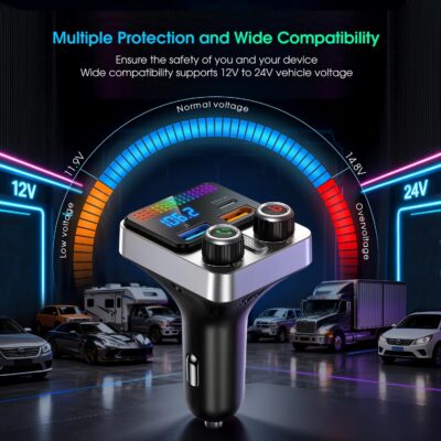 Bluetooth 5.4 Car Adapter 48W Charging USB Bluetooth Adapter for Car,Wireless Fm Transmitter Radio,Song Switching,Handsfree Calling and Audio Receiver,HiFi Music Player,Matrix LED Effects - Image 8