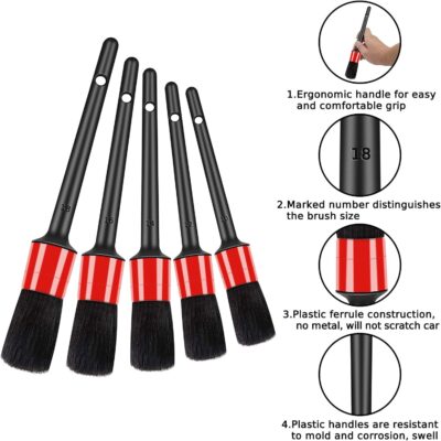 10pcs Auto Car Detailing Brush Set Car Interior Cleaning Kit Includes 5 Boar Hair Detail Brush,3 Wire Brush, 2 Air Vent Brush for Cleaning Car Interior Exterior, Dashboard Engines Leather Wheel - Image 3