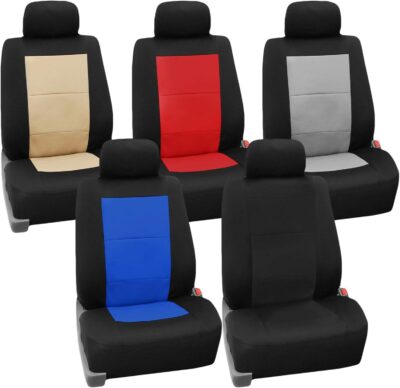 FH Group Car Seat Covers Full Set Black Neoprene - Universal Fit Waterproof Automotive Low Back Front and Solid Back Seat Cover, Washable Seat Cover for SUV, Sedan and Van - Image 2
