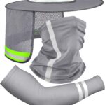 SATINIOR 3 Pcs Sun Hard Hat Neck Protection High Visibility Full Brim Mesh Sun Protection Bandana Headband Arm Sleeves with Reflective Strap for Construction Helmet Hard Hat(Gray)
