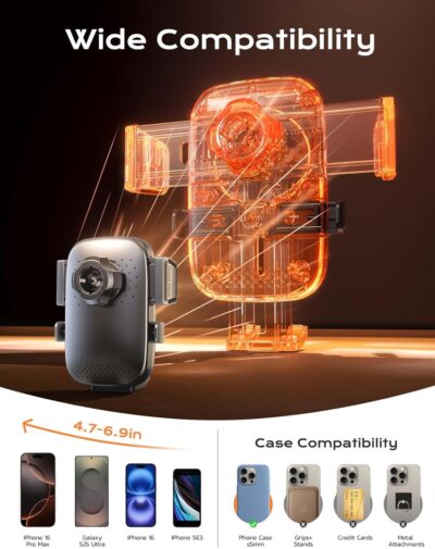 Wireless Car Charger, [15W Fast Charging] Car Phone Mount with Upgrade Suction, Car Phone Holder Charger for Dashboard Windshield Compatible with iPhone 16/15/14 Pro Max, Galaxy S25/S24 Grey - Image 5