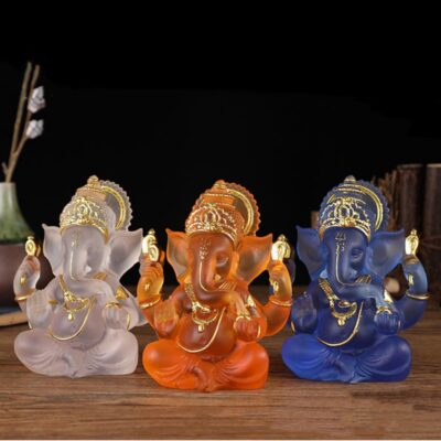 Indian God Lord Ganesha Statue,Transparent Lmitation Glass Hindu Elephant Statue Ganpati Idol Buddha Sculptures,Hindu Gift,Home Temple Mandir Meditation Yoga Room Decor 5.5" - Image 5